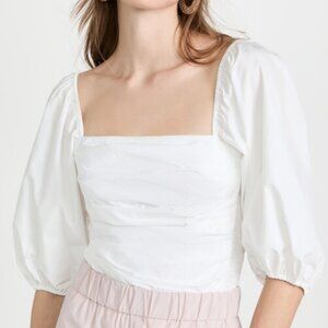 Amanda Uprichard Lucrezia Puff Sleeve thong ruched bodysuit - White - Sz S